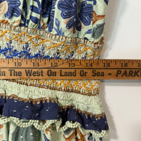 Farm Rio Women's Ocean Tapestry Maxi Dress Smocked V Neck Ruffle Printed Large - Picture 8 of 13